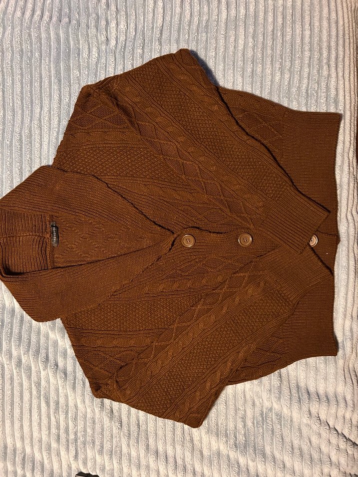 Kadın Triko Kahverengi Salaş Hırka - Görsel 2