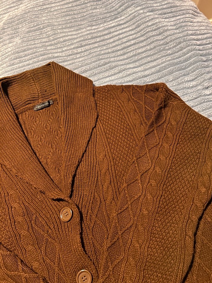 Kadın Triko Kahverengi Salaş Hırka - Görsel 4