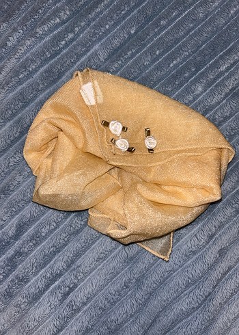 Fular Bej Parlak Keten Kadın Şal - Görsel 3