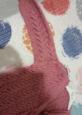 Bohem Tarzı Pembe Örgü Kız Hırka - Görsel 3