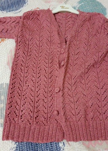 Bohem Tarzı Pembe Örgü Kız Hırka - Görsel 2