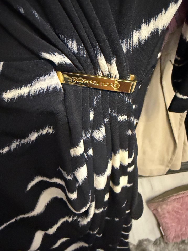 Zebra Desenli Siyah Midi Kadın Elbise - Görsel 2