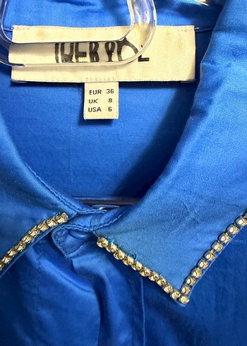 Düğmeli Mavi Denim Kadın Gömlek - Görsel 2