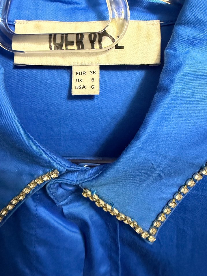 Düğmeli Mavi Denim Kadın Gömlek - Görsel 2