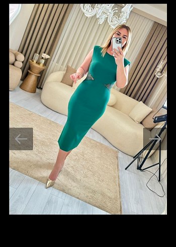 Kadın Yeşil Midi Abiye Elbise - Görsel 2