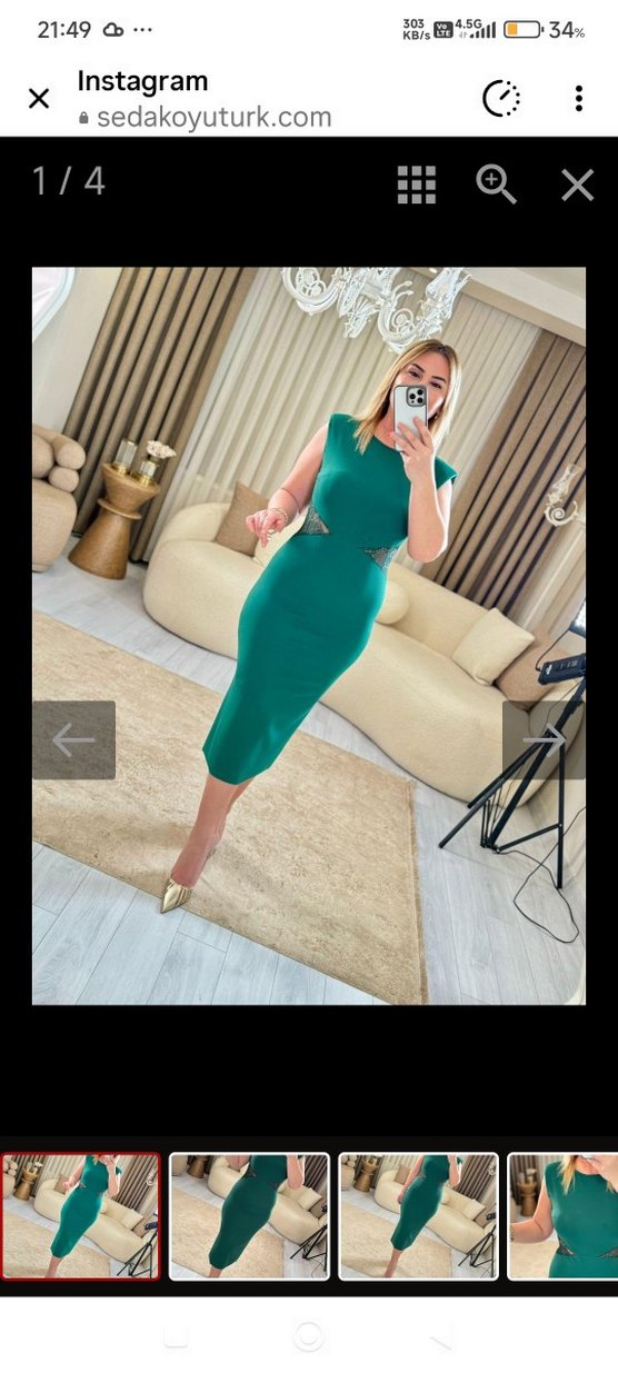 Kadın Yeşil Midi Abiye Elbise - Görsel 2