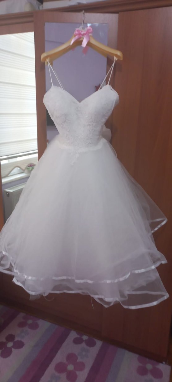 Beyaz Midi Mini Gelinlik - Görsel 2