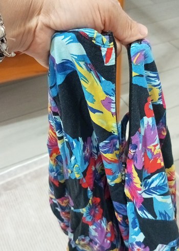 Renkli Desenli Bol Kesim Kadın Tulum - Görsel 5