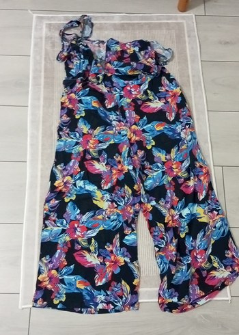 Renkli Desenli Bol Kesim Kadın Tulum - Görsel 7