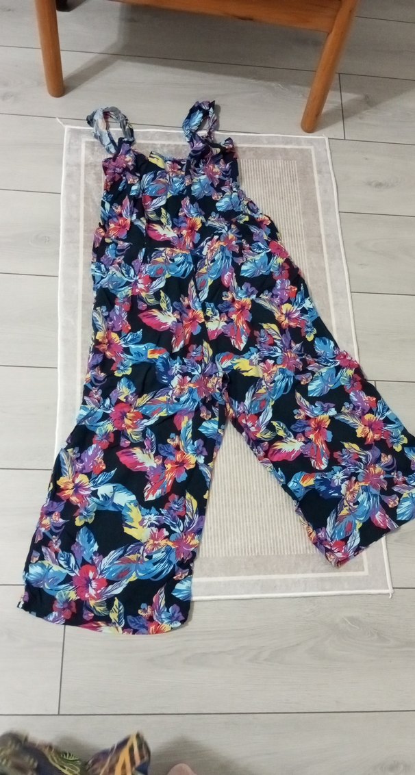 Renkli Desenli Bol Kesim Kadın Tulum - Görsel 2