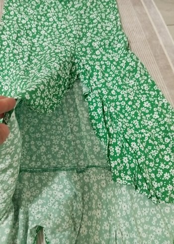 Yeşil Uzun Fırfırlı yırtmaçlı  Etek - Görsel 5