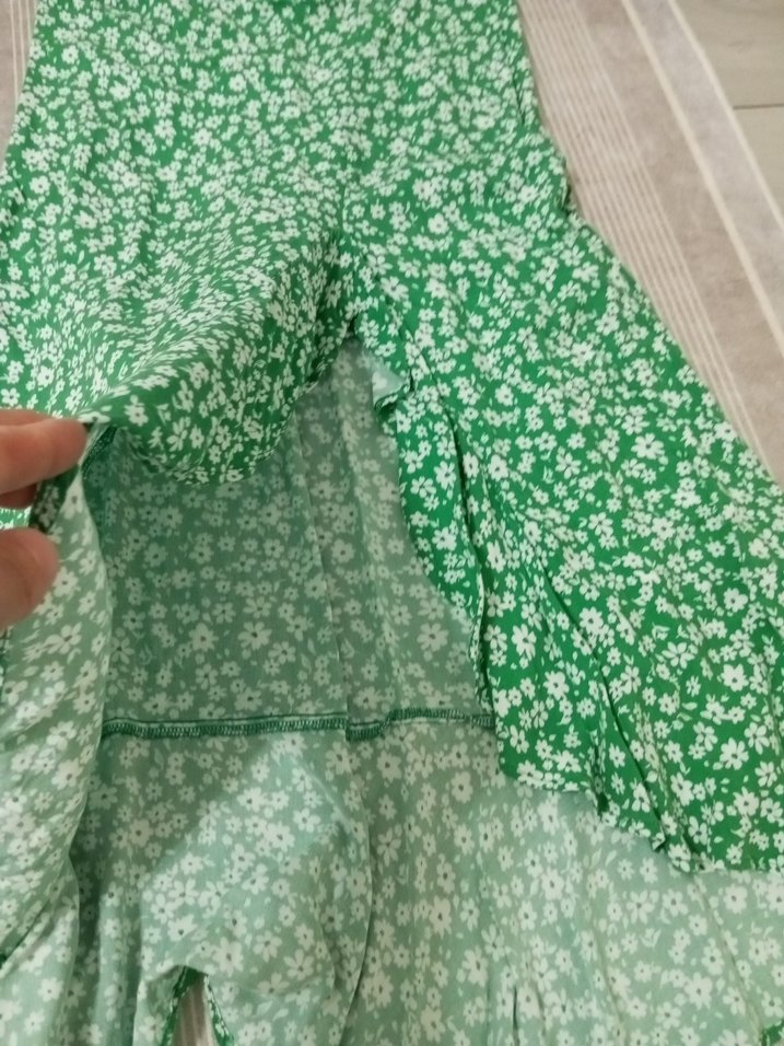 Yeşil Uzun Fırfırlı yırtmaçlı  Etek - Görsel 5