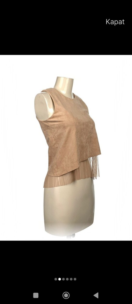 Bej Kolsuz Süet Mini Bluz - Görsel 3