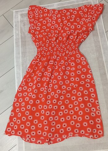 Kırmızı Çiçek Desenli Fırfırlı Bohem Elbise - Görsel 5