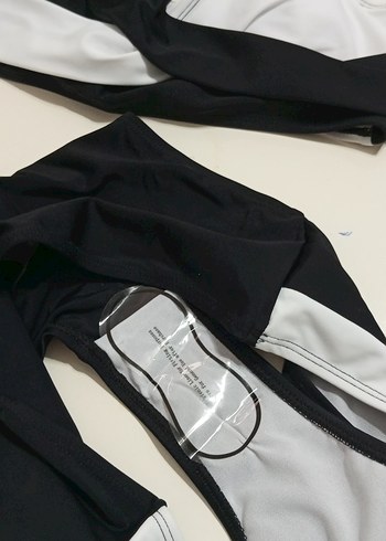 Beyaz Siyah Mini Bikini, Kemerli, İnce Askılı - Görsel 7