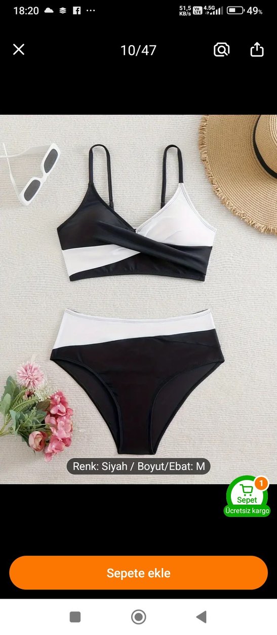 Beyaz Siyah Mini Bikini, Kemerli, İnce Askılı - Görsel 3