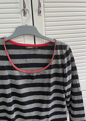 Gri Çizgili Uzun Kollu Hamile Tişörtü - Görsel 2