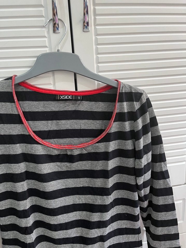 Gri Çizgili Uzun Kollu Hamile Tişörtü - Görsel 2