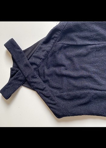 Lacivert Keten V Yakalı Midi Elbise - Görsel 2