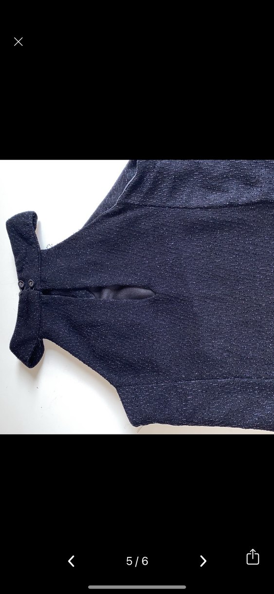 Lacivert Keten V Yakalı Midi Elbise - Görsel 3