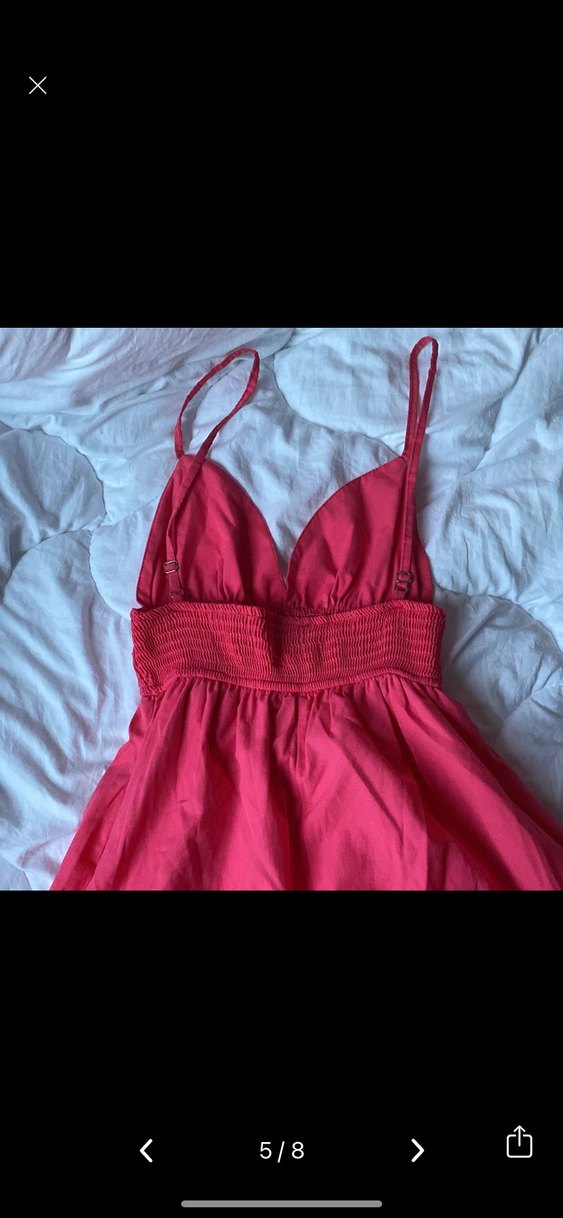 Pembe V Yaka Midi Pamuk Elbise - Görsel 5