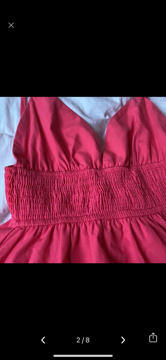 Pembe V Yaka Midi Pamuk Elbise - Görsel 2