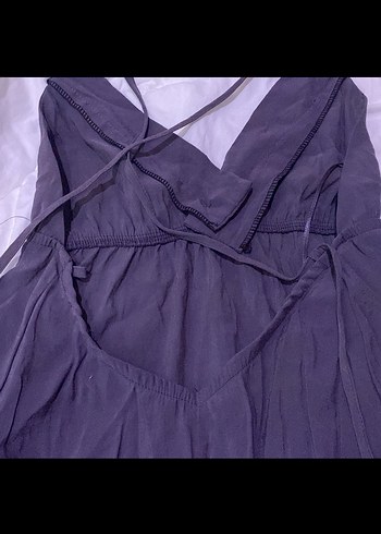 Gri Midi Saten Drapeli Halter Elbise - Görsel 3