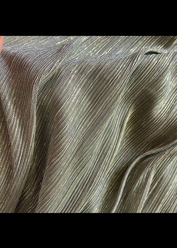 V Yaka Pilili Keten Uzun Elbise - Görsel 3