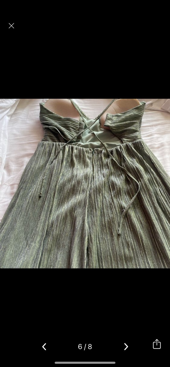 V Yaka Pilili Keten Uzun Elbise - Görsel 5