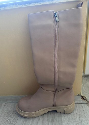 Kadın Bej Dizüstü Çizme Stiletto Topuk - Görsel 4