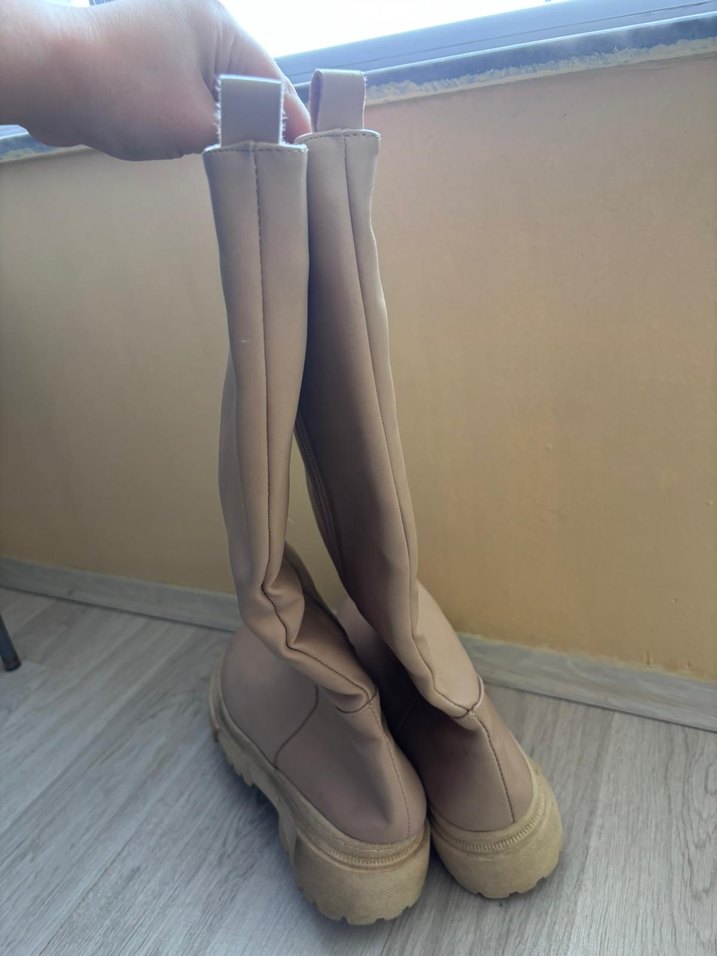 Kadın Bej Dizüstü Çizme Stiletto Topuk - Görsel 2