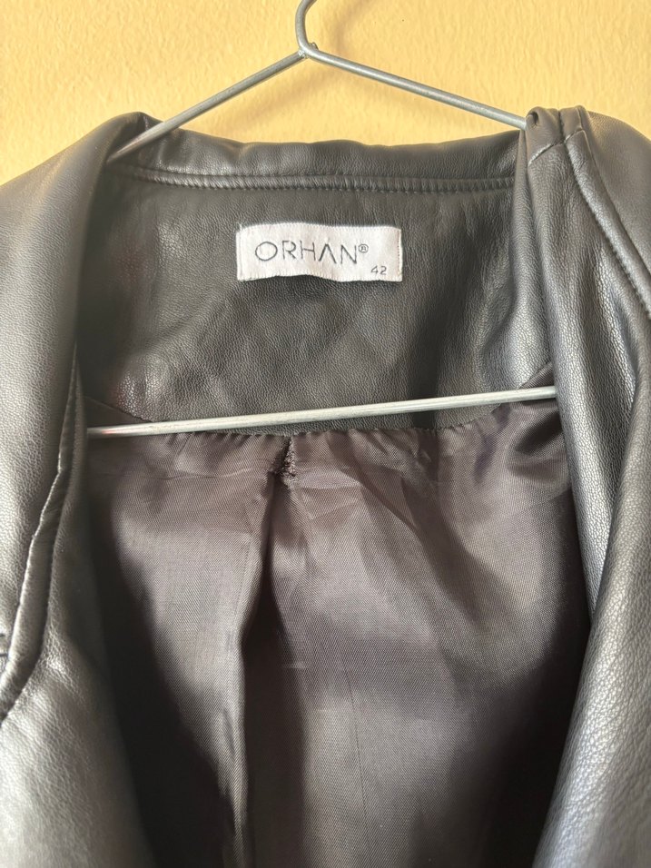 Kadın Siyah Deri Uzun Trençkot - Görsel 4