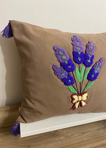 Bohem Nakışlı Mor Çiçekli Kırlent - Görsel 3