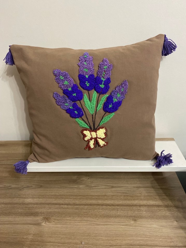 Bohem Nakışlı Mor Çiçekli Kırlent - Görsel 4