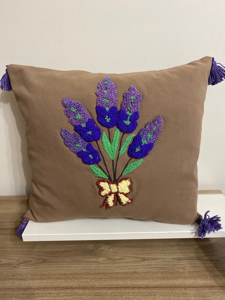 Bohem Nakışlı Mor Çiçekli Kırlent - Görsel 2