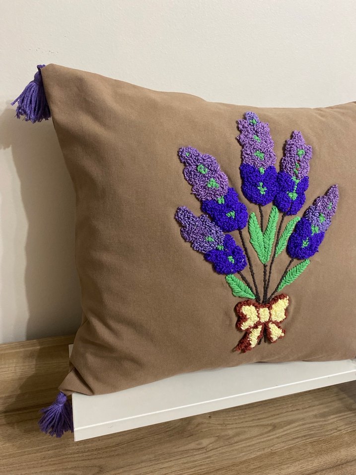 Bohem Nakışlı Mor Çiçekli Kırlent - Görsel 3