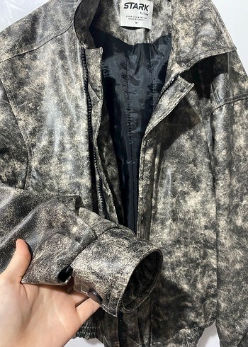 Gri Yılan Desenli Deri Erkek Ceket - Görsel 3