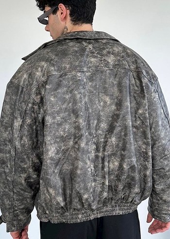 Gri Yılan Desenli Deri Erkek Ceket - Görsel 2