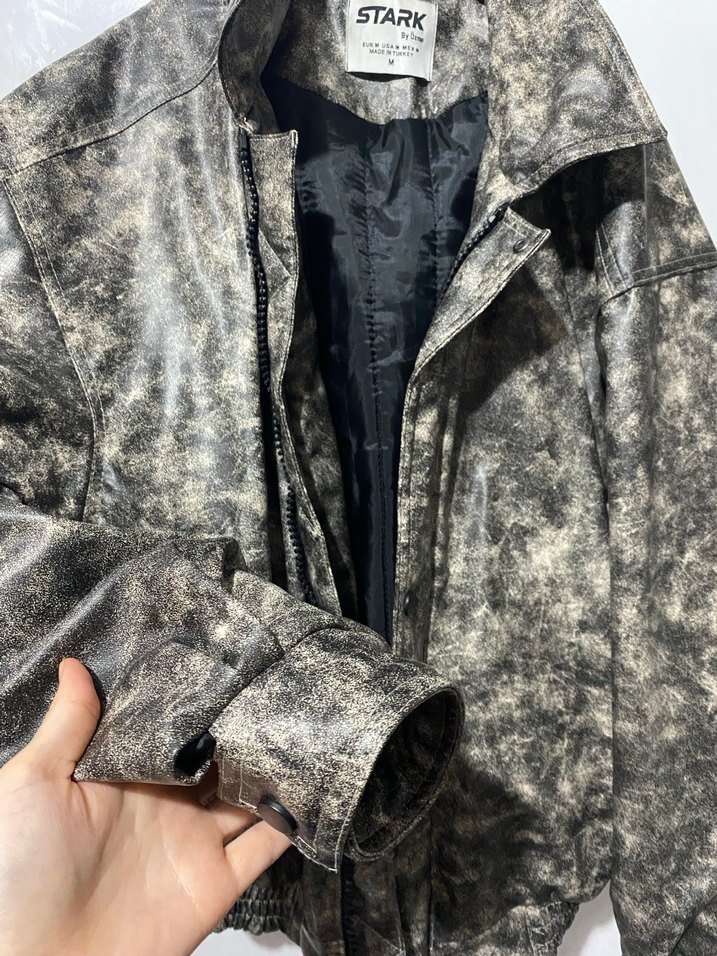 Gri Yılan Desenli Deri Erkek Ceket - Görsel 3