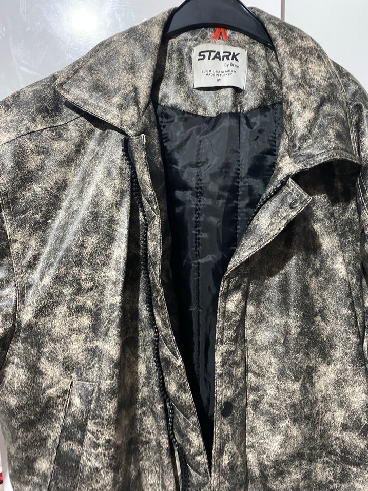 Gri Yılan Desenli Deri Erkek Ceket - Görsel 4