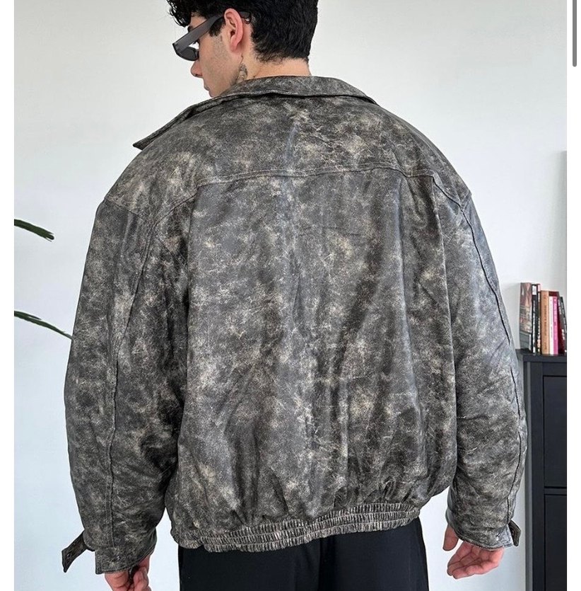 Gri Yılan Desenli Deri Erkek Ceket - Görsel 2