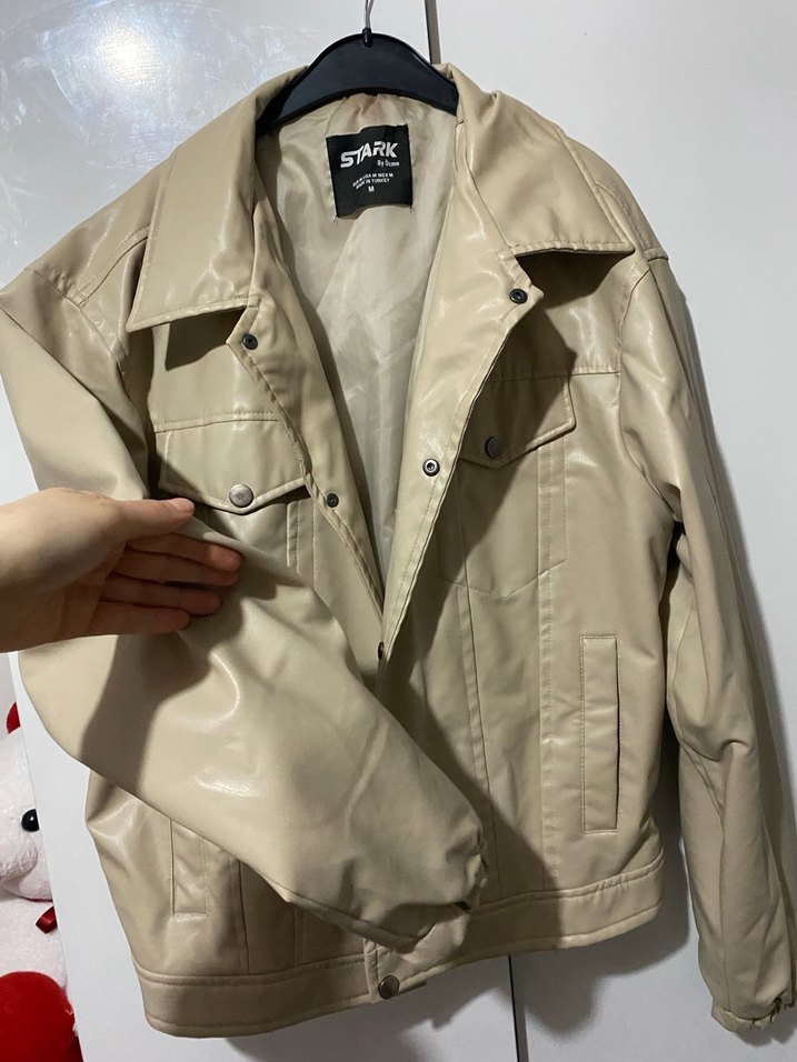 Bej Düğmeli Erkek Deri Ceket - Görsel 2