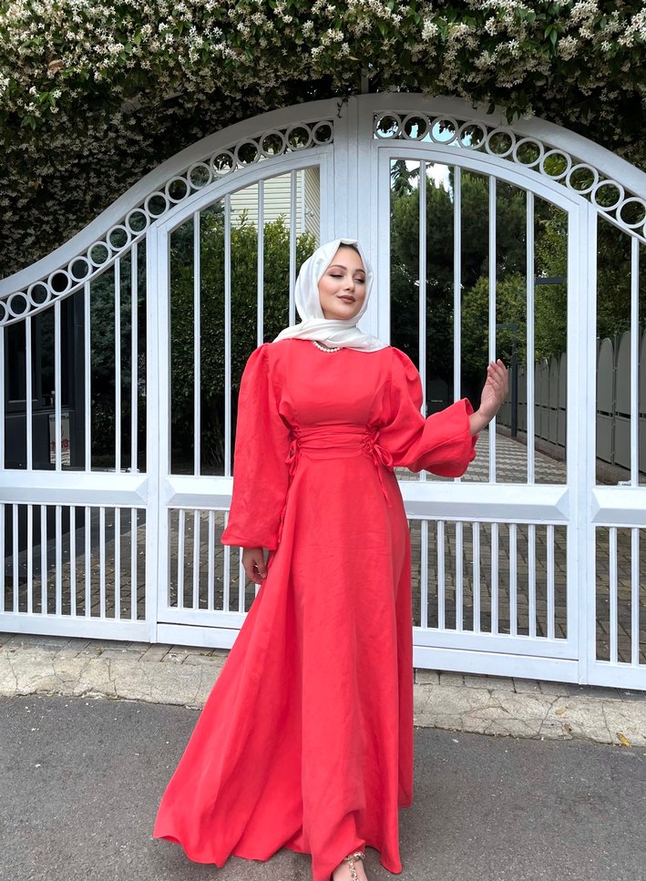 Pembe Drapeli Uzun Kollu Salaş Elbise - Görsel 2