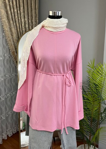 Pembe Uzun Kollu Pamuklu Tunik