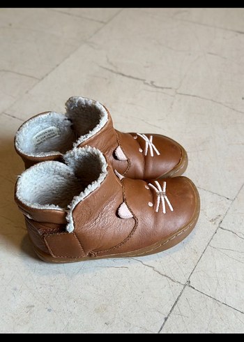 23 Beden Kız Bebek Kahverengi Kürklü Deri Ayakkabı
