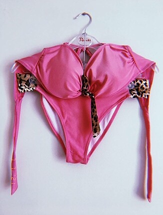 Fuşya Leopar Detaylı Bikini Takımı