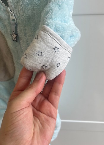 Gri Peluş Bebek Tulumu Kapüşonlu - Görsel 2