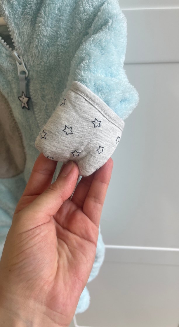 Gri Peluş Bebek Tulumu Kapüşonlu - Görsel 2