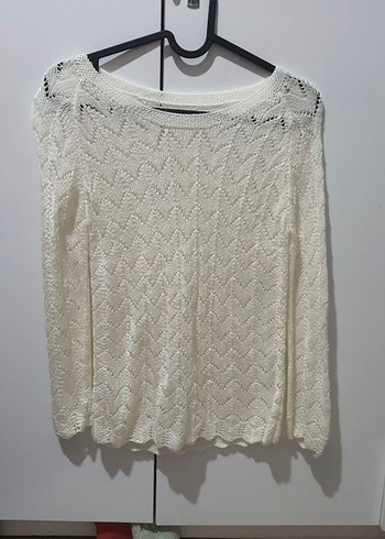 Beyaz El Örgüsü Kadın Kazak - Görsel 3