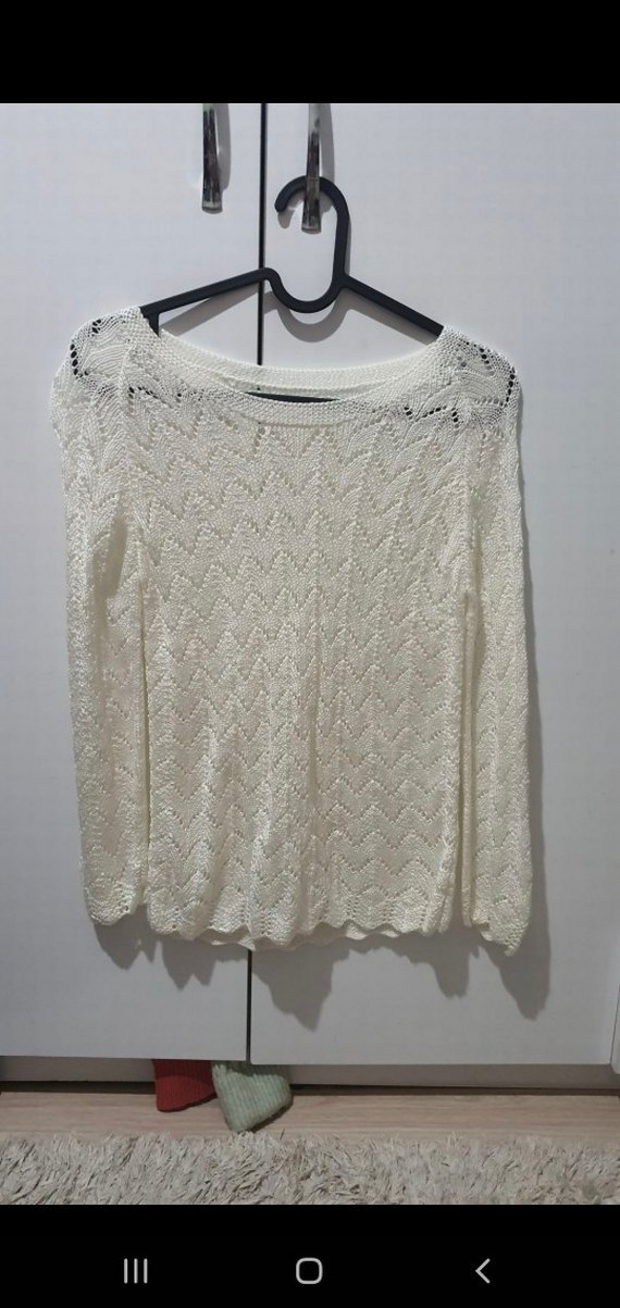 Beyaz El Örgüsü Kadın Kazak - Görsel 3